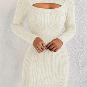 Hollow-out Cinched Women's Clothing Package Hip Sweater Dress - Image 6