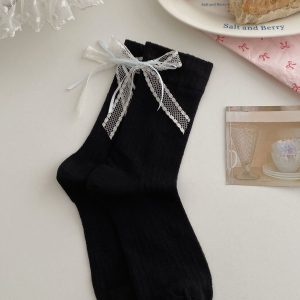 Summer Thin Boneless Ballet Style Ins Japanese Girl Lace Bow Ribbon Socks Women's Mid Tube Stockings - Image 7
