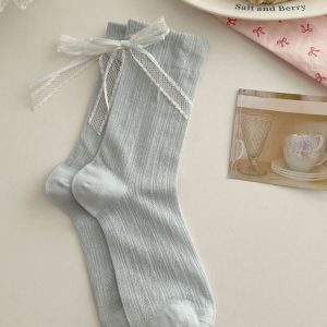 Summer Thin Boneless Ballet Style Ins Japanese Girl Lace Bow Ribbon Socks Women's Mid Tube Stockings - Image 9