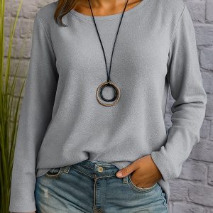 Casual Long Sleeve Round Neck Regular Solid Color Multi-color Women's Top - Image 8