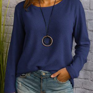 Casual Long Sleeve Round Neck Regular Solid Color Multi-color Women's Top - Image 10