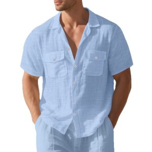 Solid Color Loose Casual Holiday Lapel Shirt Men - Image 3