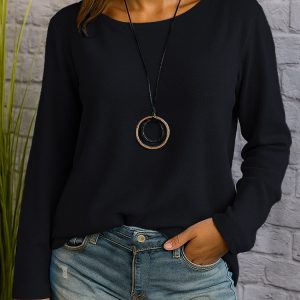 Casual Long Sleeve Round Neck Regular Solid Color Multi-color Women's Top - Image 3