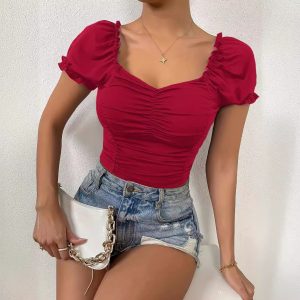 European And American Women's SpringSummer New V-neck Short Sleeve Loose Top - Image 3
