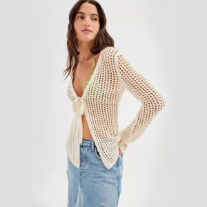 Sexy Knitted Hollow Beach Bikini Swimsuit Outwear Sun Protection Shirt - Image 6