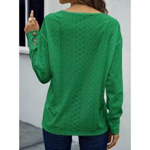 Womens Long Sleeve Eyelet Tops V Neck Fall Shirts Casual Loose Blouses Trendy Clothes - Image 3