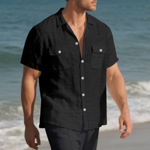 Solid Color Loose Casual Holiday Lapel Shirt Men - Image 9