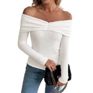 Women's French-style Off-shoulder Long-sleeved Sweater - Image 6