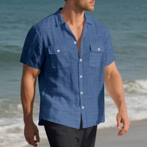 Solid Color Loose Casual Holiday Lapel Shirt Men - Image 7