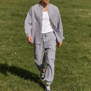 Long Sleeve Trousers Cardigan Casual Loose Beach Suit - Image 5