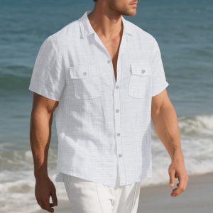 Solid Color Loose Casual Holiday Lapel Shirt Men - Image 8