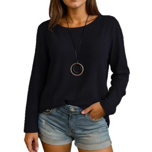 Casual Long Sleeve Round Neck Regular Solid Color Multi-color Women's Top - Image 6