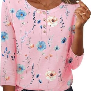 Printed 34 Sleeves Button Women's T-shirt - Image 7