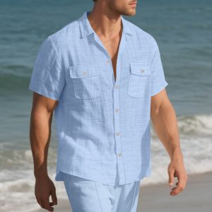 Solid Color Loose Casual Holiday Lapel Shirt Men - Image 5