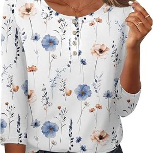 Printed 34 Sleeves Button Women's T-shirt - Image 4