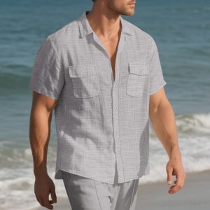 Solid Color Loose Casual Holiday Lapel Shirt Men - Image 4