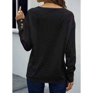 Womens Long Sleeve Eyelet Tops V Neck Fall Shirts Casual Loose Blouses Trendy Clothes - Image 4