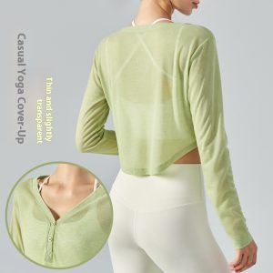 Loose V-neck Yoga Blouse Long Sleeve T-shirt Casual Draping Effect - Image 5
