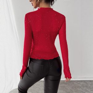 European And American Sequined Top Women's Slim-fit Long-sleeved Shiny Bling Commuter Top - Image 4