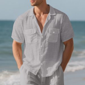Solid Color Loose Casual Holiday Lapel Shirt Men - Image 10