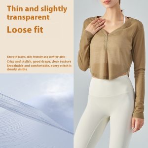 Loose V-neck Yoga Blouse Long Sleeve T-shirt Casual Draping Effect - Image 2