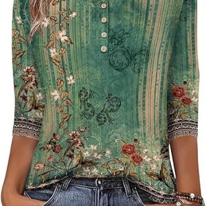 Printed 34 Sleeves Button Women's T-shirt - Image 10