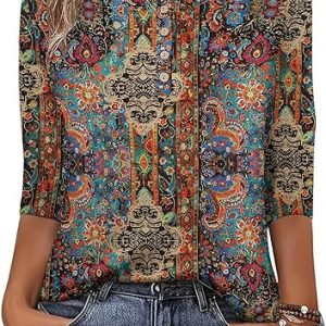 Printed 34 Sleeves Button Women's T-shirt - Image 3