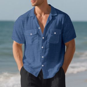 Solid Color Loose Casual Holiday Lapel Shirt Men - Image 6