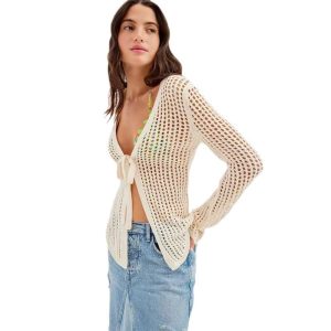 Sexy Knitted Hollow Beach Bikini Swimsuit Outwear Sun Protection Shirt - Image 3