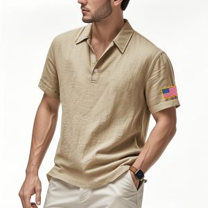 American Summer Linen Short Sleeve Men Clothing - Image 9