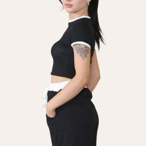Ribbed Contrast Waistband Top And Short Set - Image 2