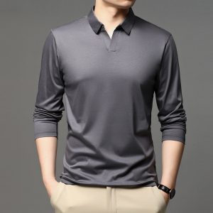 Men's Solid Color Shirt Casual Cotton Lapel Long Sleeve Top - Image 5