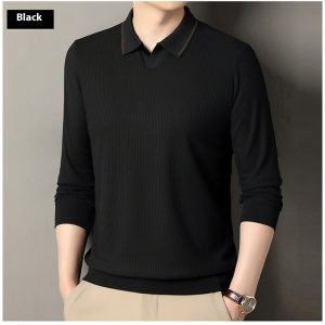 New Men's Vertical Stripes Solid Color T-shirt Bottoming Shirt - Image 4