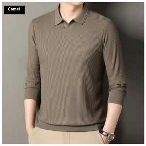 New Men's Vertical Stripes Solid Color T-shirt Bottoming Shirt - Image 7