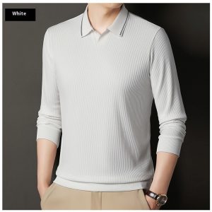 New Men's Vertical Stripes Solid Color T-shirt Bottoming Shirt - Image 5