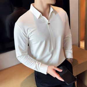 Men's V-neckline Drape Ironing Free Long Sleeves - Image 8