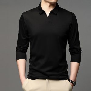 Men's Solid Color Shirt Casual Cotton Lapel Long Sleeve Top - Image 4