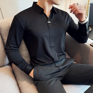 Men's V-neckline Drape Ironing Free Long Sleeves - Image 4