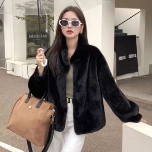 Womens Stylish Loose-fitting Fur-trimmed Collar Coat - Image 7