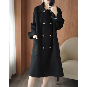 Long Below-the-Knee Double-Breasted Wool Coat In Korean Style - Image 8