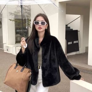 Womens Stylish Loose-fitting Fur-trimmed Collar Coat - Image 3